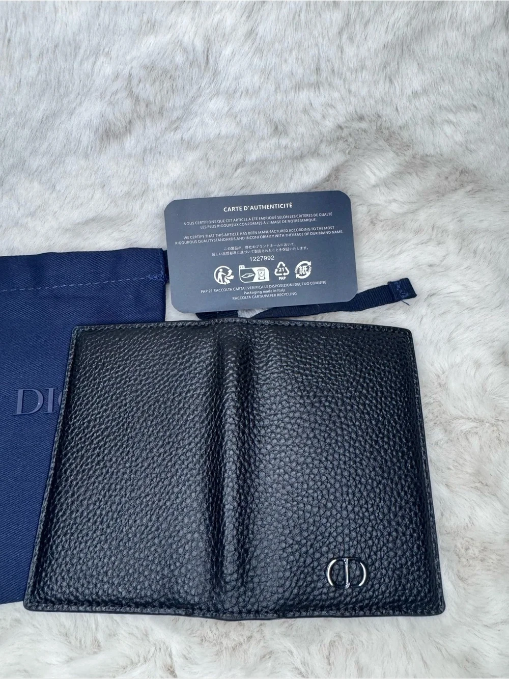 Dior Black Pebbled Leather Bifold Card Wallet with Silver CD ‼️No Box‼️